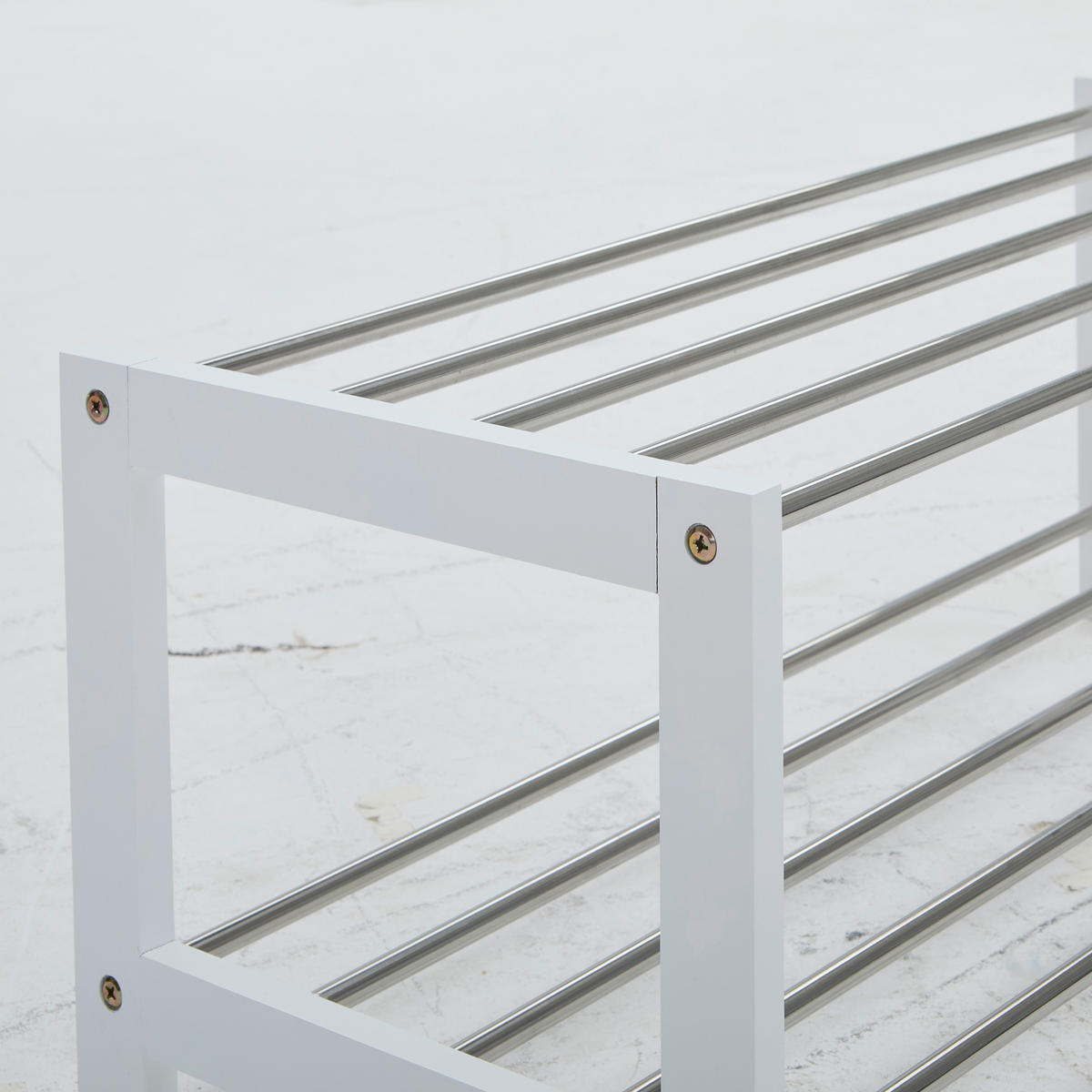 SCHUHREGAL Silberfarben, Weiß  - Silberfarben/Weiß, Basics, Holzwerkstoff/Metall (77,5/32/34cm) - Carryhome