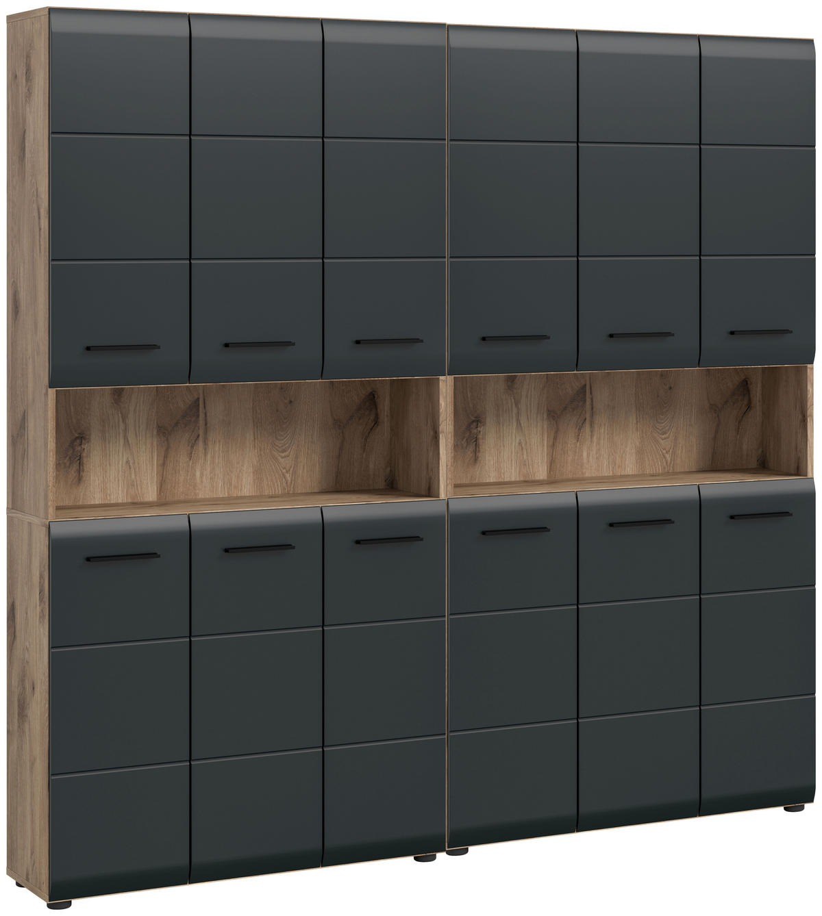 HOCHSCHRANK 180/185/30 cm  - Eiche dunkel/Schwarz, Basics, Holzwerkstoff/Kunststoff (180/185/30cm) - MID.YOU