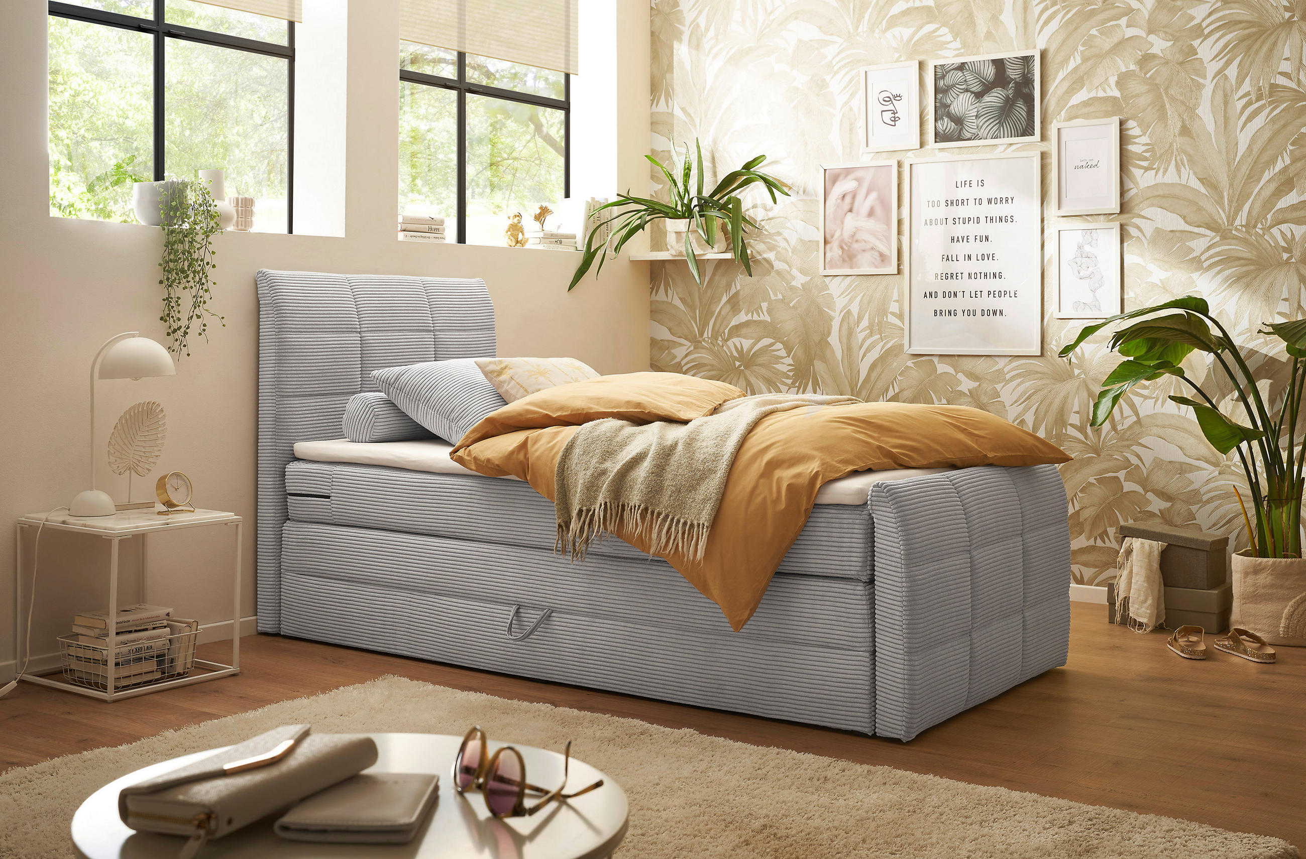 BOXSPRINGBETT 100/200 cm  in Hellgrau  - Hellgrau/Schwarz, MODERN, Kunststoff/Textil (100/200cm) - MID.YOU