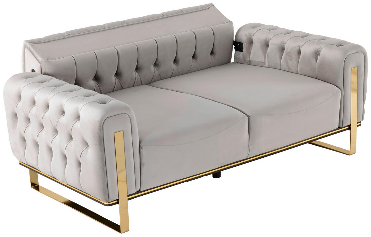 2-SITZER-SOFA Samt Beige  - Beige/Goldfarben, Design, Textil (187/94/84,5cm) - Livetastic