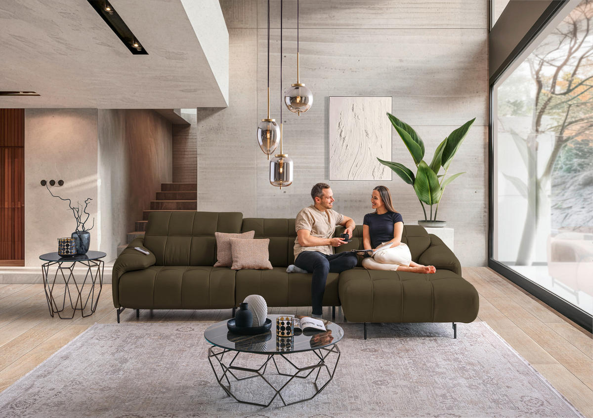 ECKSOFA in Echtleder Taupe  313/165 cm  - Taupe/Cognac, Design, Leder/Metall (313/165cm) - Emilio Belluti