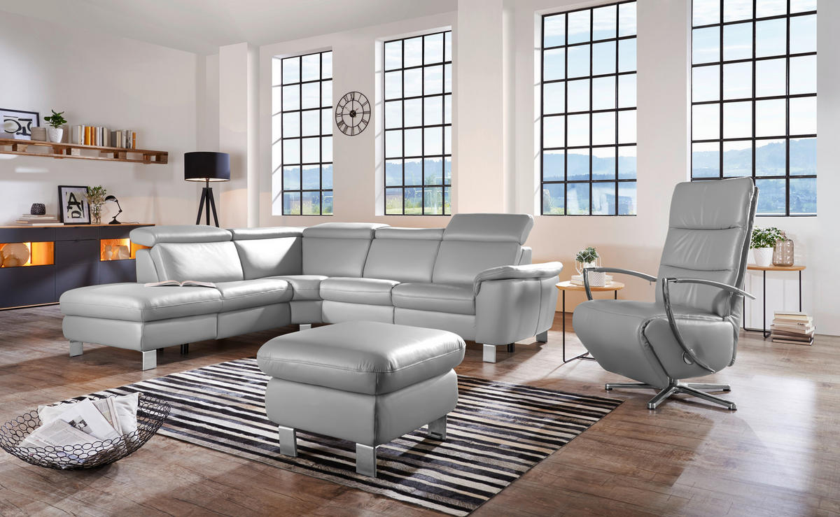 ECKSOFA in Echtleder Grau  - Alufarben/Grau, Design, Leder/Metall (239/271cm) - Cantus