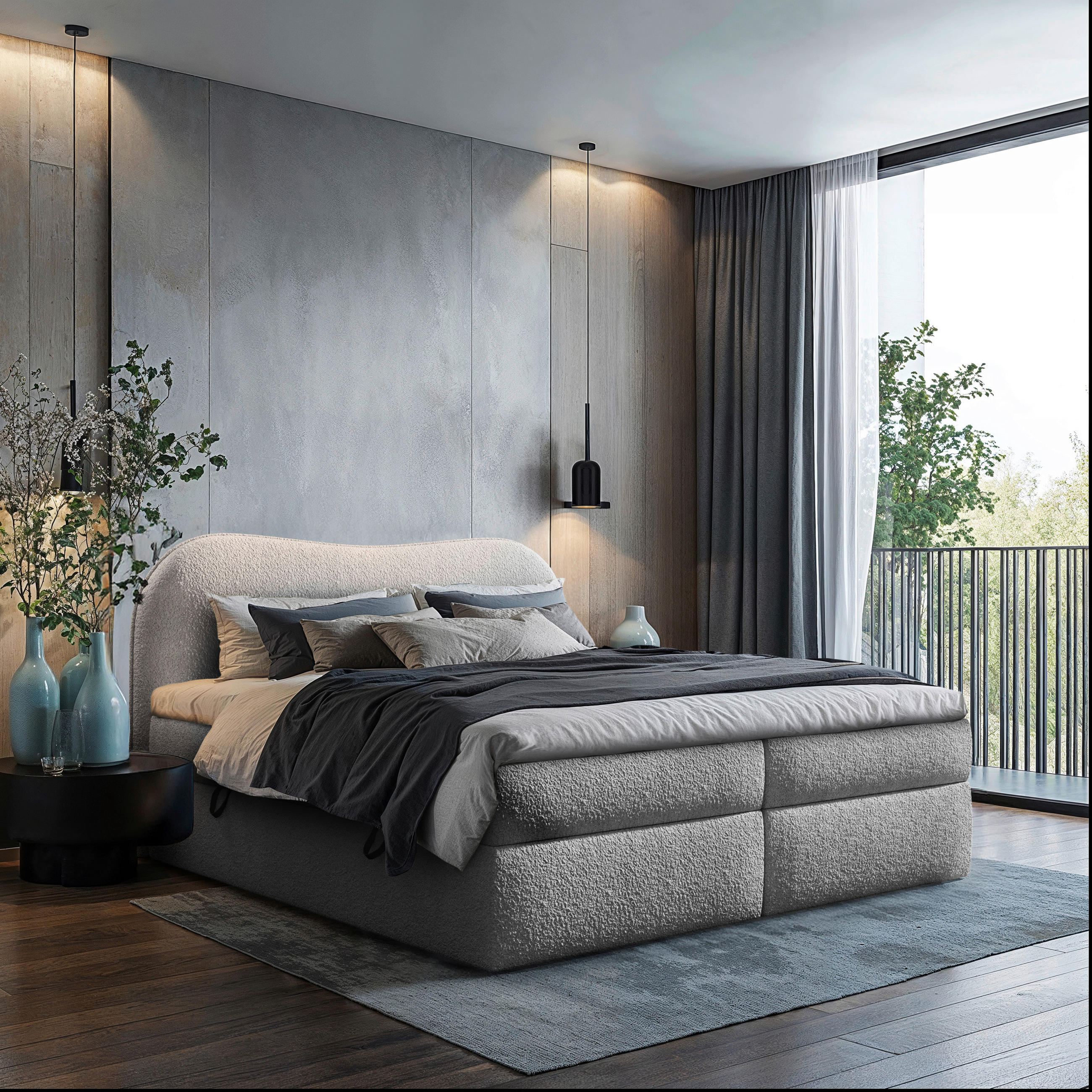 BOXBETT 160/200 cm  in Hellgrau  - Hellgrau/Schwarz, Design, Holz/Holzwerkstoff (160/200cm) - Chameo