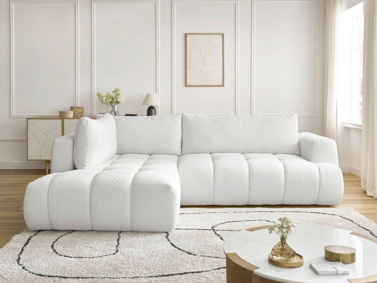 ECKSCHLAFSOFA EVEREST Bouclé Weiß  inkl. Rückenkissen, Schlaffunktion  - Schwarz/Weiß, MODERN, Kunststoff/Textil (204/282cm)