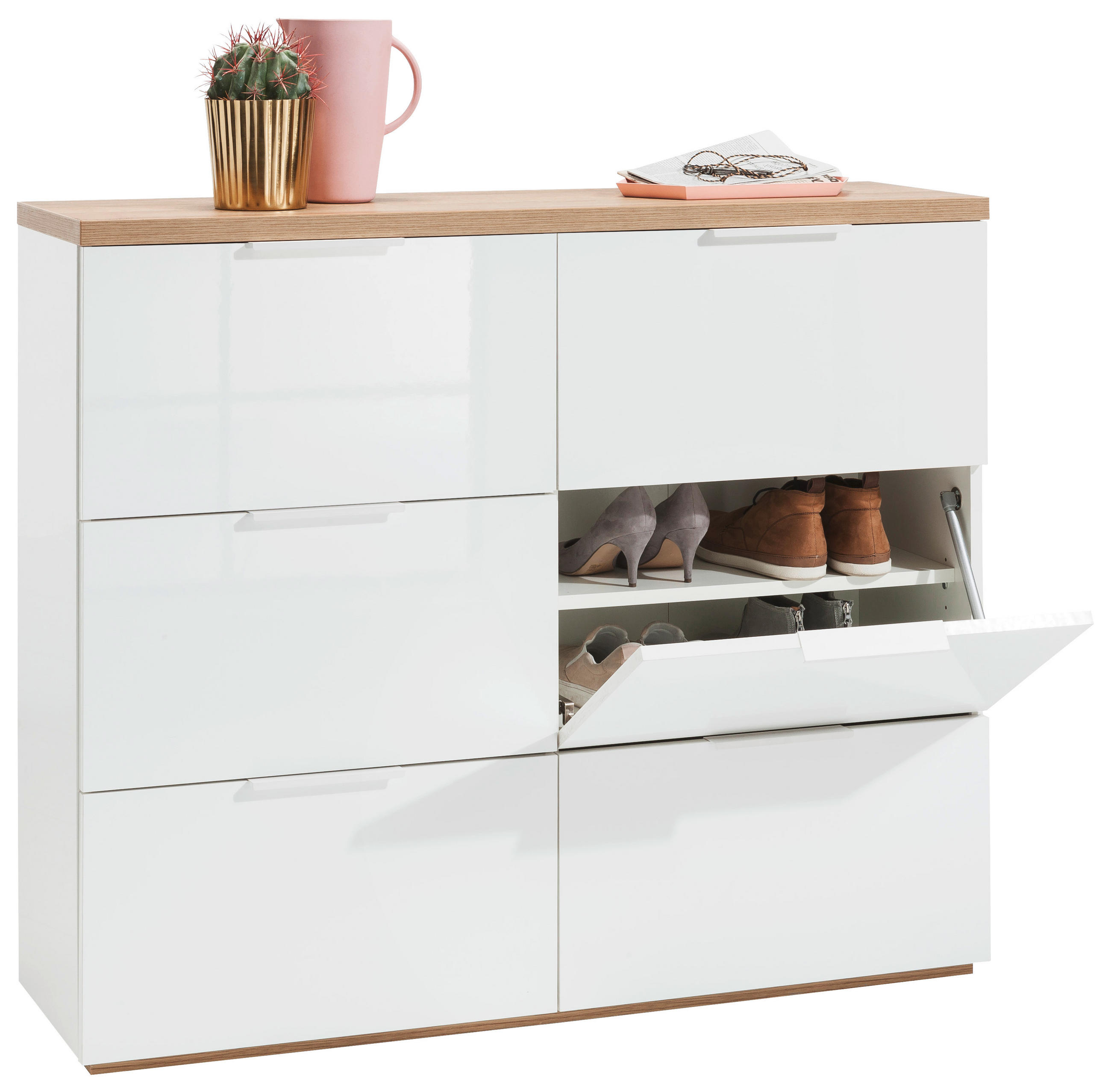 SKRINKA NA TOPÁNKY, biela, farba duba, 120,0/102,30/35,0 cm - biela/farba duba, Modern, kov/kompozitné drevo (120,0/102,30/35,0cm) - Carryhome