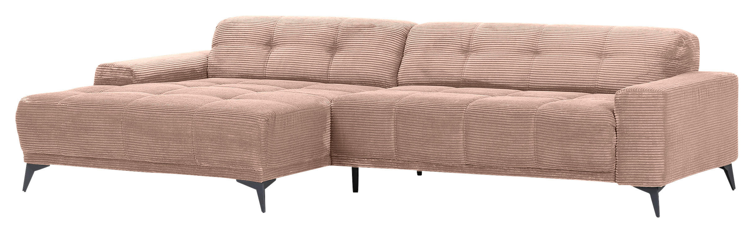 ECKSOFA Altrosa Cord  - Schwarz/Altrosa, KONVENTIONELL, Textil/Metall (165/295cm) - Carryhome