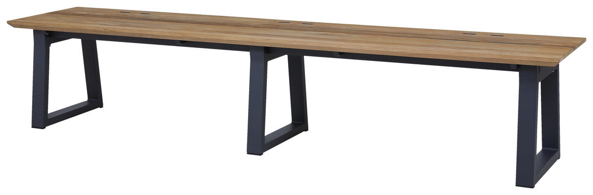 GARTENBANK in Anthrazit, Teakfarben  - Anthrazit/Teakfarben, Modern, Holz/Metall (220/43/46cm) - Zebra 