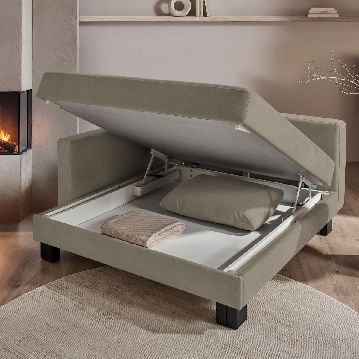 LIEGE  in Velours Ecru  - Eiche dunkel/Ecru, MODERN, Holz/Textil (137/72/155cm) - Joka