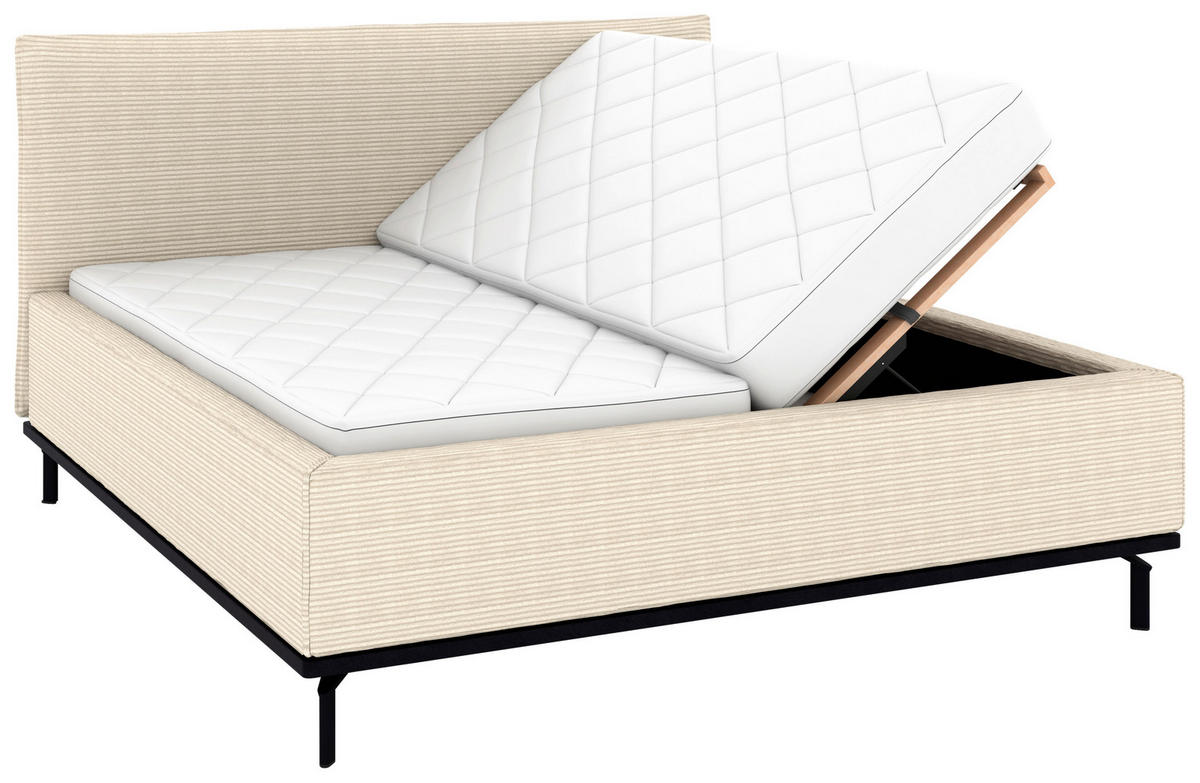 POLSTERBETT Matratze, Lattenrost, Bettkasten 180/200 cm  in Creme  - Creme/Graphitfarben, Design, Holz/Textil (180/200cm) - Musterring
