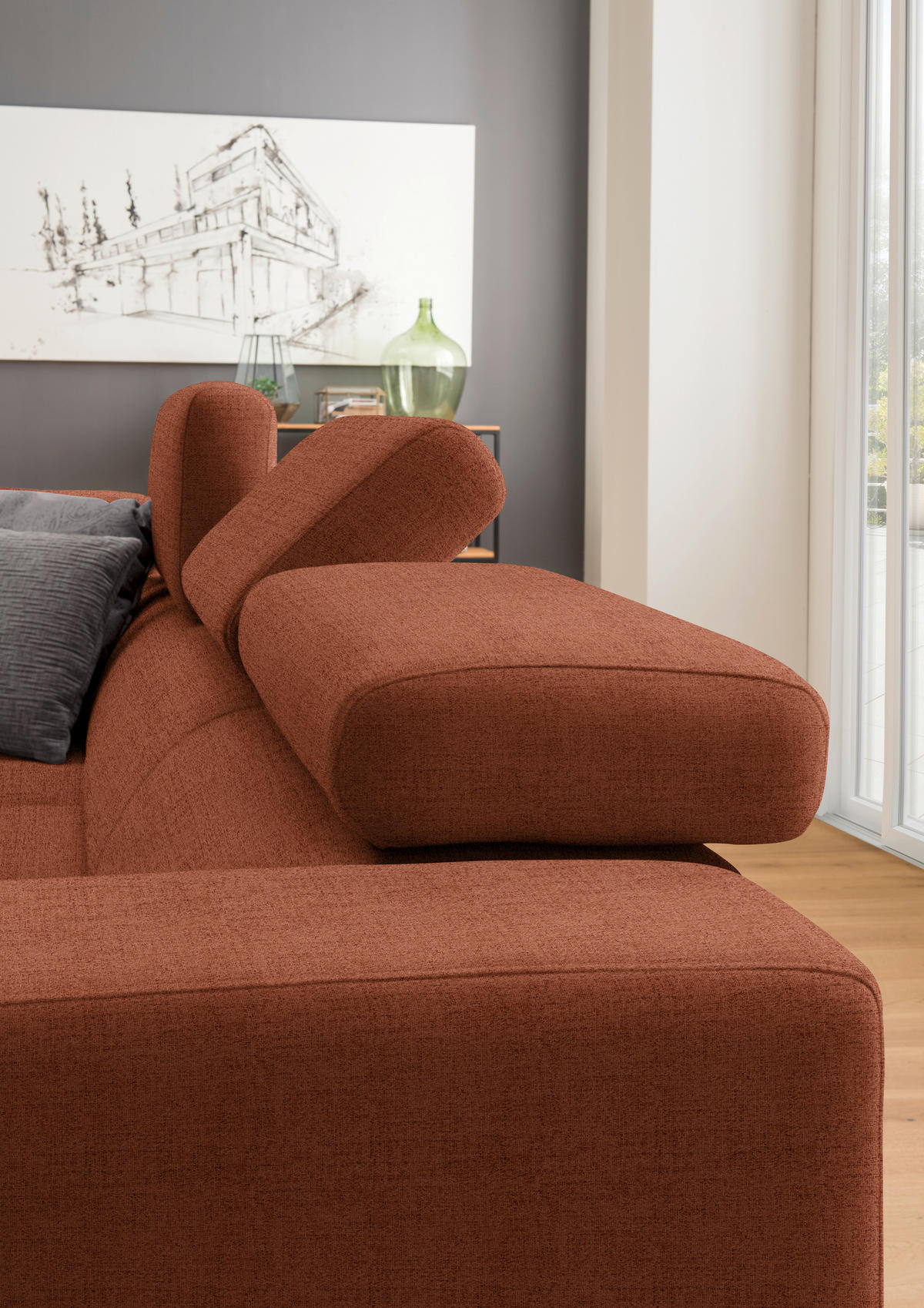 ECKSOFA in Chenille Terracotta  - Chromfarben/Terracotta, Design, Textil (207/301cm) - Xora