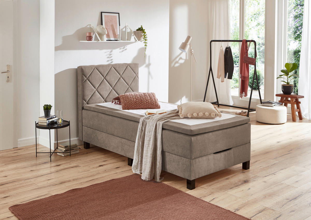 BOXSPRINGBETT 120/200 cm  in Taupe  - Taupe/Schwarz, KONVENTIONELL, Kunststoff/Textil (120/200cm) - Boxxx