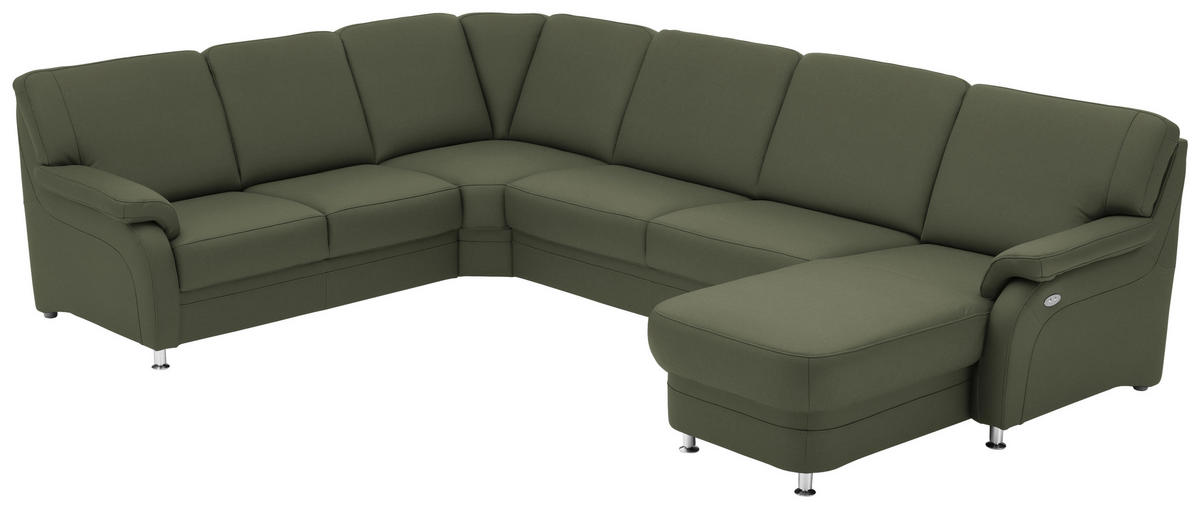 WOHNLANDSCHAFT Echtleder Olivgrün  - Alufarben/Olivgrün, Konventionell, Leder/Metall (239/329/165cm) - Beldomo Premium