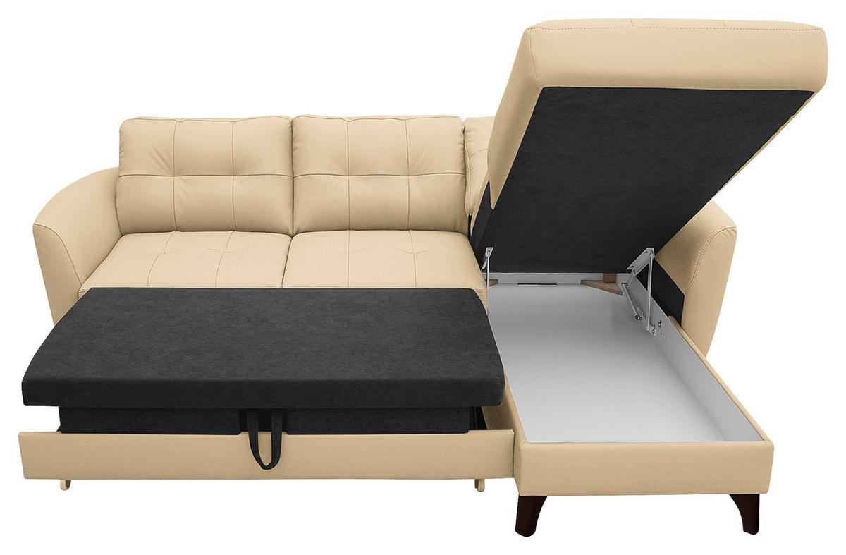 ECKSOFA Beige Echtleder Lederlook  - Beige/Buchefarben, Design, Leder/Holz (238/168cm) - Livetastic