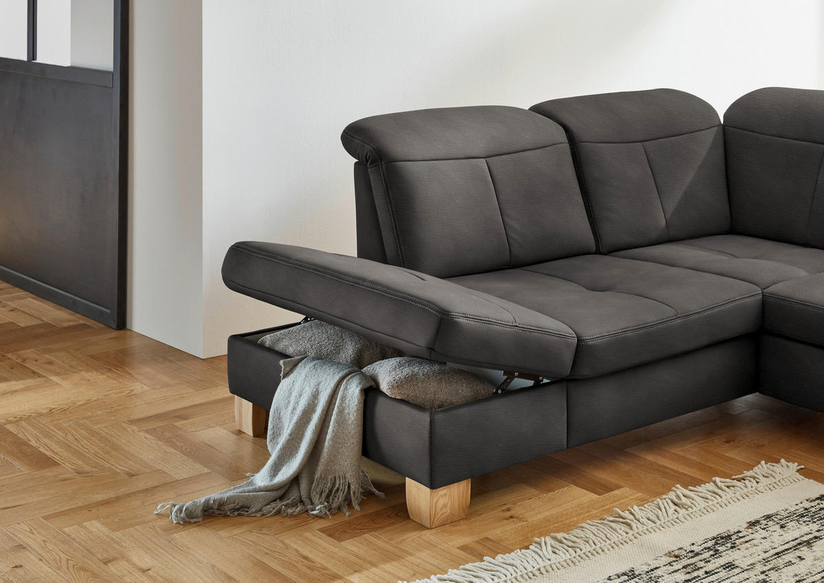 WOHNLANDSCHAFT in Mikrofaser Grau  - Wildeiche/Beige, Konventionell, Holz/Textil (243/343/185cm) - Voleo