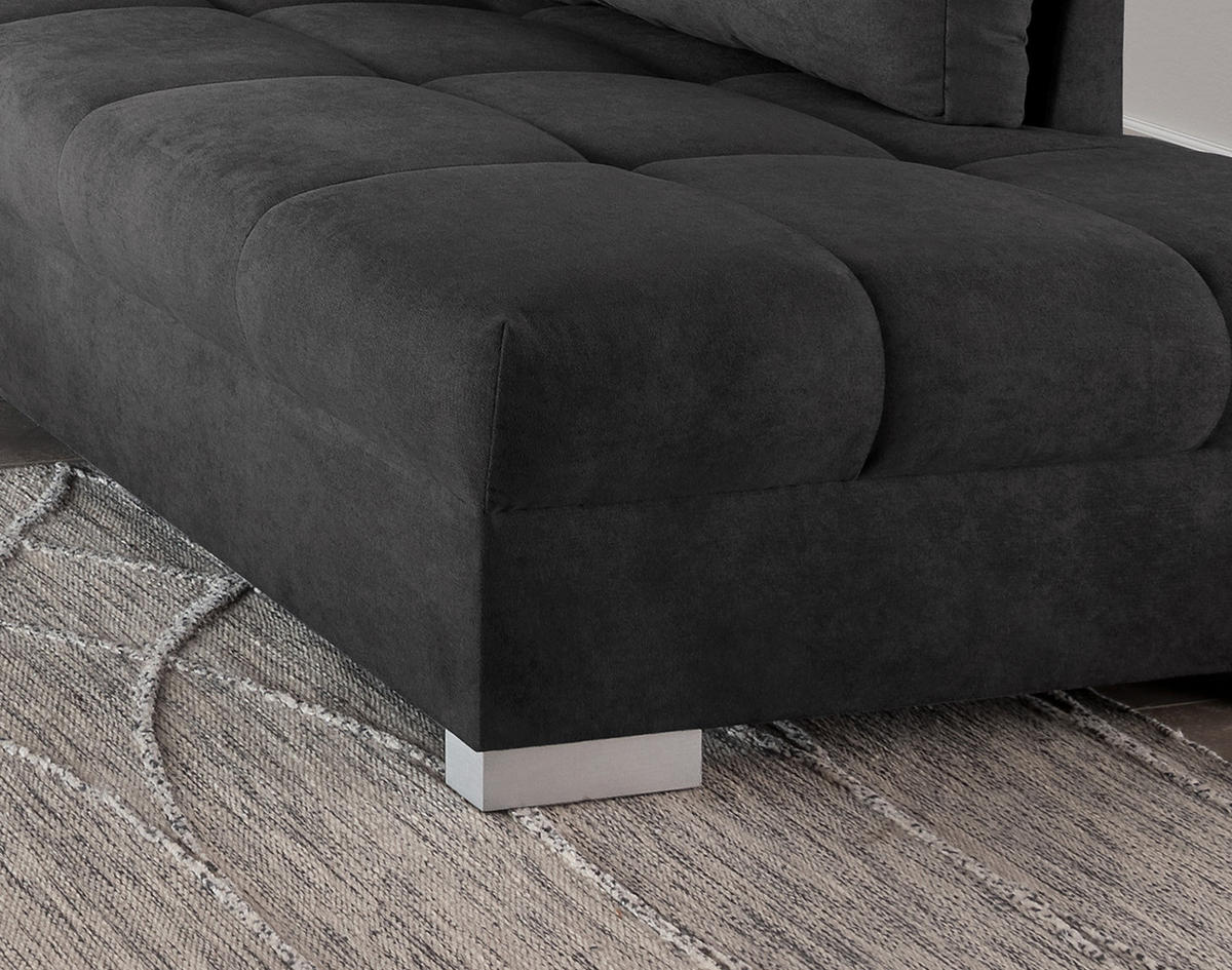 ECKSCHLAFSOFA Schwarz Mikrofaser  - Silberfarben/Schwarz, Design, Holz/Textil (298/202cm) - MID.YOU
