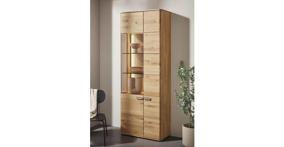 VITRINE  in massiv Wildeiche Wildeiche - Wildeiche/Schwarz, Natur, Glas/Holz (76,9/207/37,1cm) - Valnatura