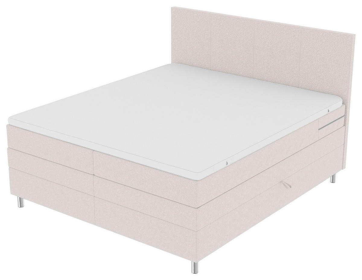BOXSPRINGBETT 200/200 cm,  in Creme, Bettkasten, Topper, Matratzen, H3 = fest  - Chromfarben/Creme, KONVENTIONELL, Kunststoff/Textil (200/200cm) - Boxxx