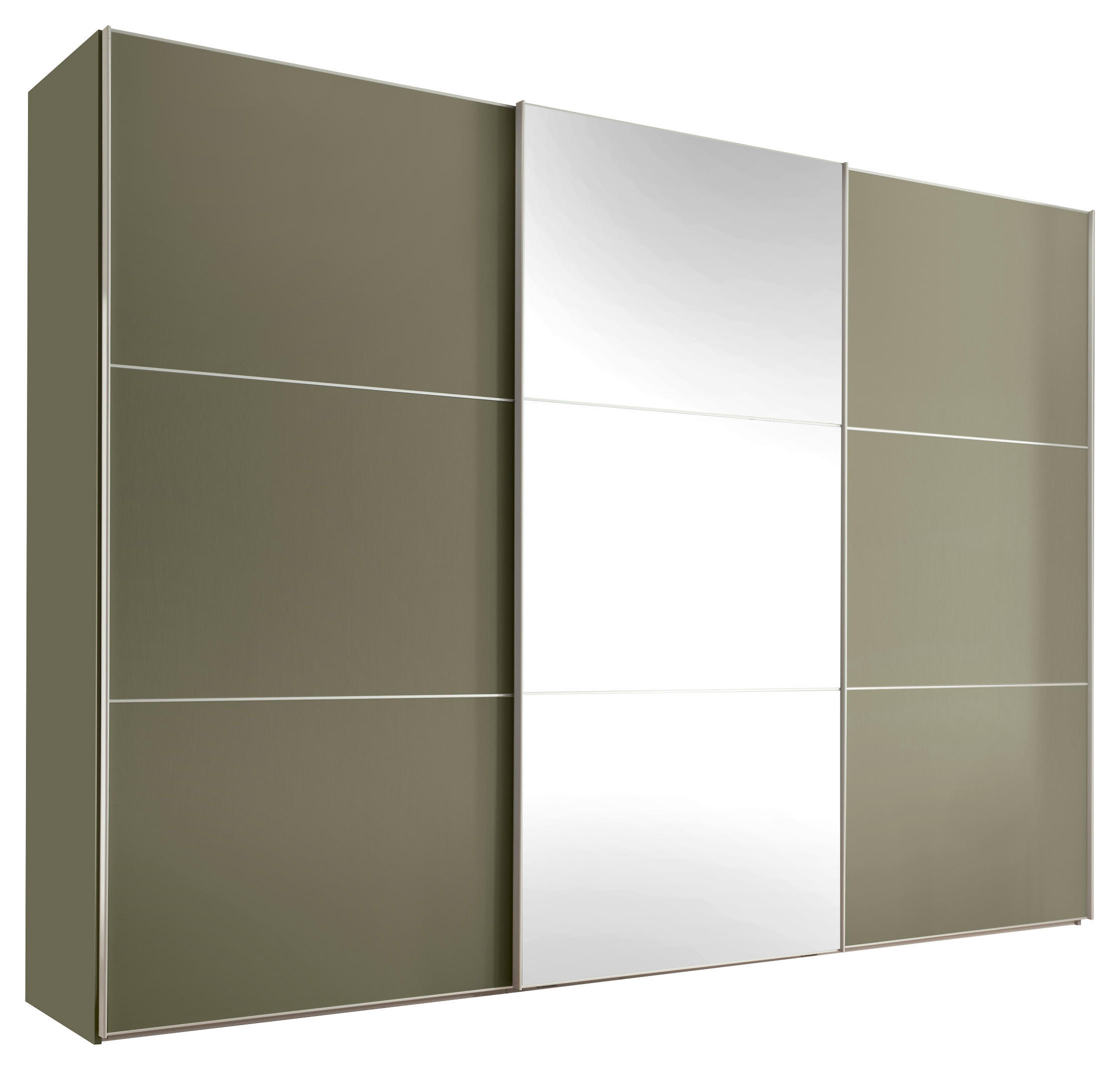 SCHWEBETÜRENSCHRANK 249/222/68 cm 3-türig Salbeigrün  - Salbeigrün/Alufarben, Glas/Holzwerkstoff (249/222/68cm) - Moderano