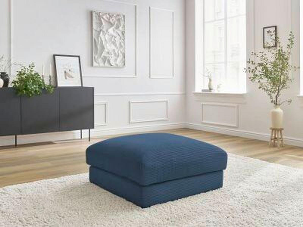 HOCKER LEONARD Cord Dunkelblau  - Schwarz/Dunkelblau, MODERN, Kunststoff/Textil (86/43/86cm)