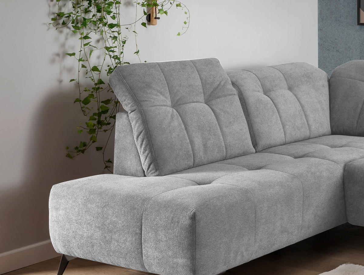 WOHNLANDSCHAFT SANO in Chenille Silberfarben  - Silberfarben/Schwarz, MODERN, Textil/Metall (200/337/180cm) - Livetastic