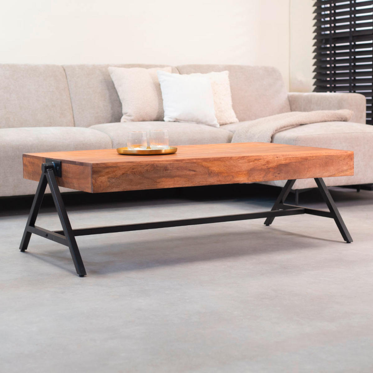 COUCHTISCH in Holz  - Schwarz/Braun, MODERN, Holz/Metall (70/40/120cm) - MID.YOU
