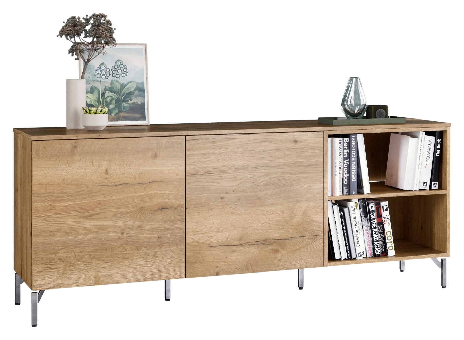 SIDEBOARD  in 180,3/73,6/48,5 cm  - Chromfarben/Eichefarben, Design, Holzwerkstoff/Metall (180,3/73,6/48,5cm) - Celina Home