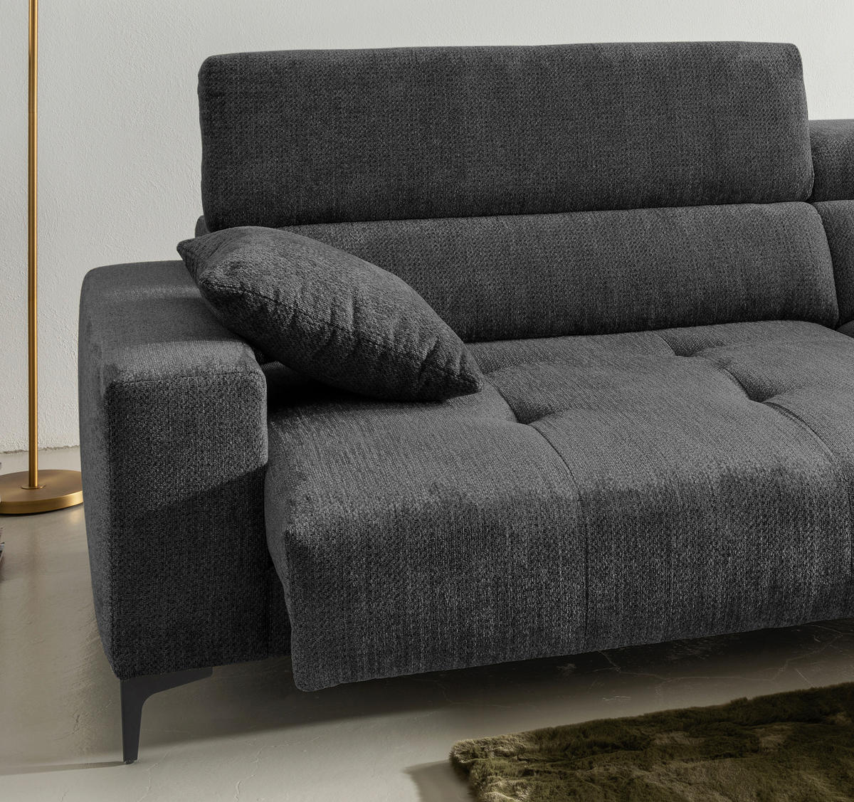 ECKSOFA Chenille Anthrazit  - Anthrazit/Schwarz, Basics, Textil/Metall (250/183cm) - Livetastic