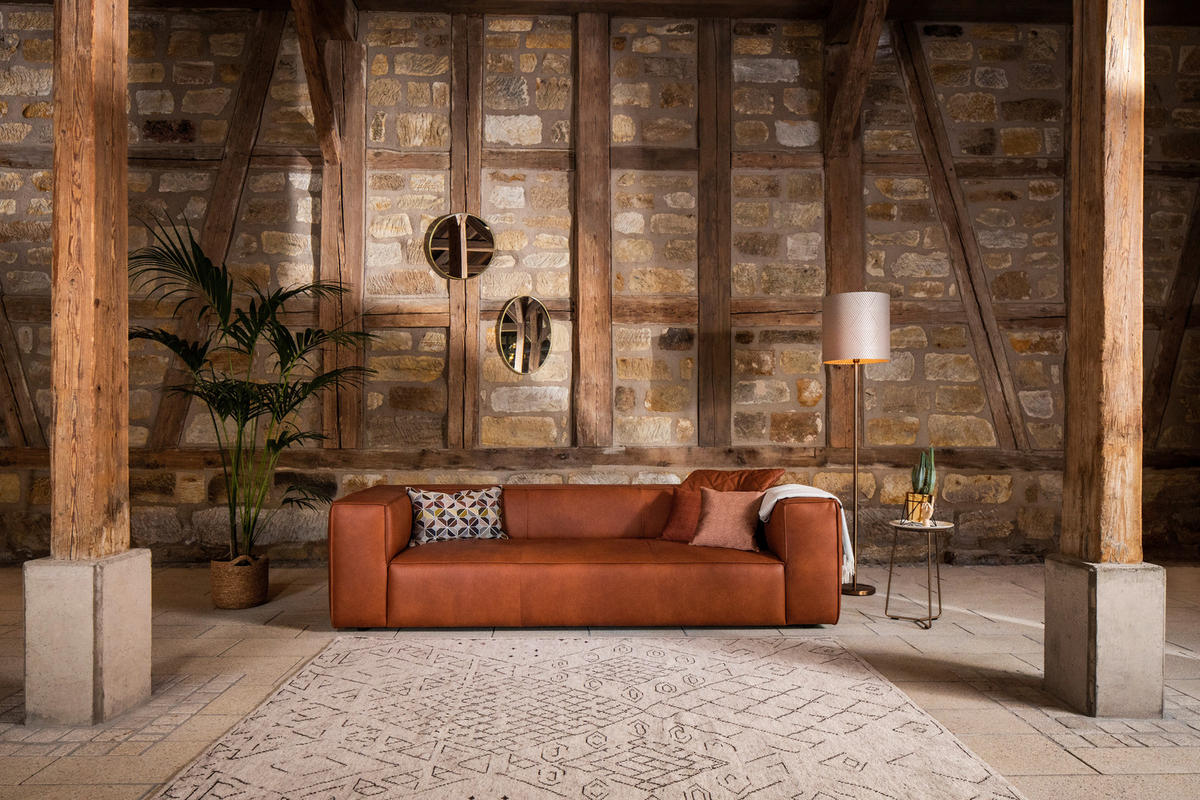 3-SITZER-SOFA in Echtleder Cognac  - Cognac/Schwarz, Modern, Leder/Kunststoff (260/66/104cm) - W.Schillig