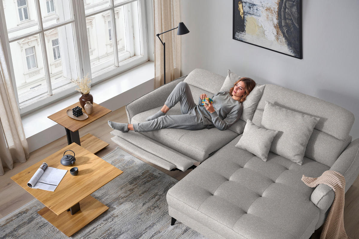 ECKSOFA MANTA in Flachgewebe Grauweiß  246/175 cm  - Grauweiß/Schwarz, Design, Textil/Metall (246/175cm) - Celina
