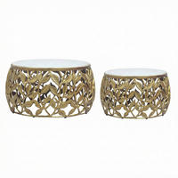 Set De Măsuțe Suprapuse din piatră, 60/60/33 cm - alb/auriu, Design, metal/piatră (60/60/33cm) - MID.YOU