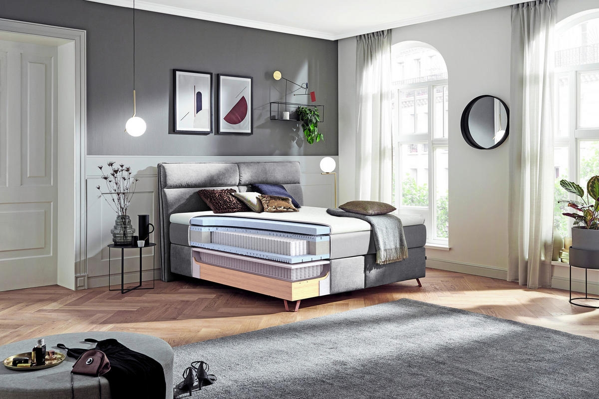 BOXSPRINGBETT 200/200 cm  in Creme  - Creme/Kupferfarben, Konventionell, Textil/Metall (200/200cm) - Ambiente