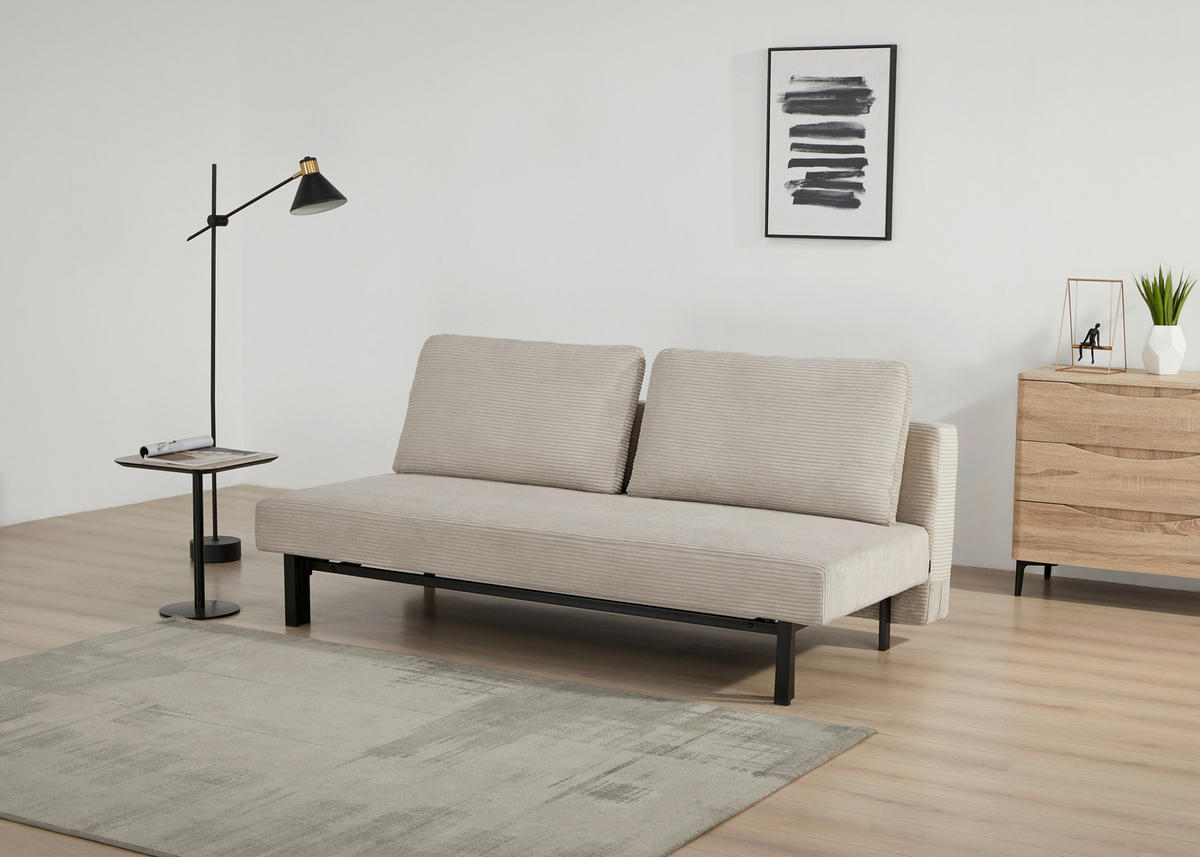 SCHLAFSOFA Cord Beige  - Beige/Schwarz, Design, Textil/Metall (191/92/99cm) - Carryhome