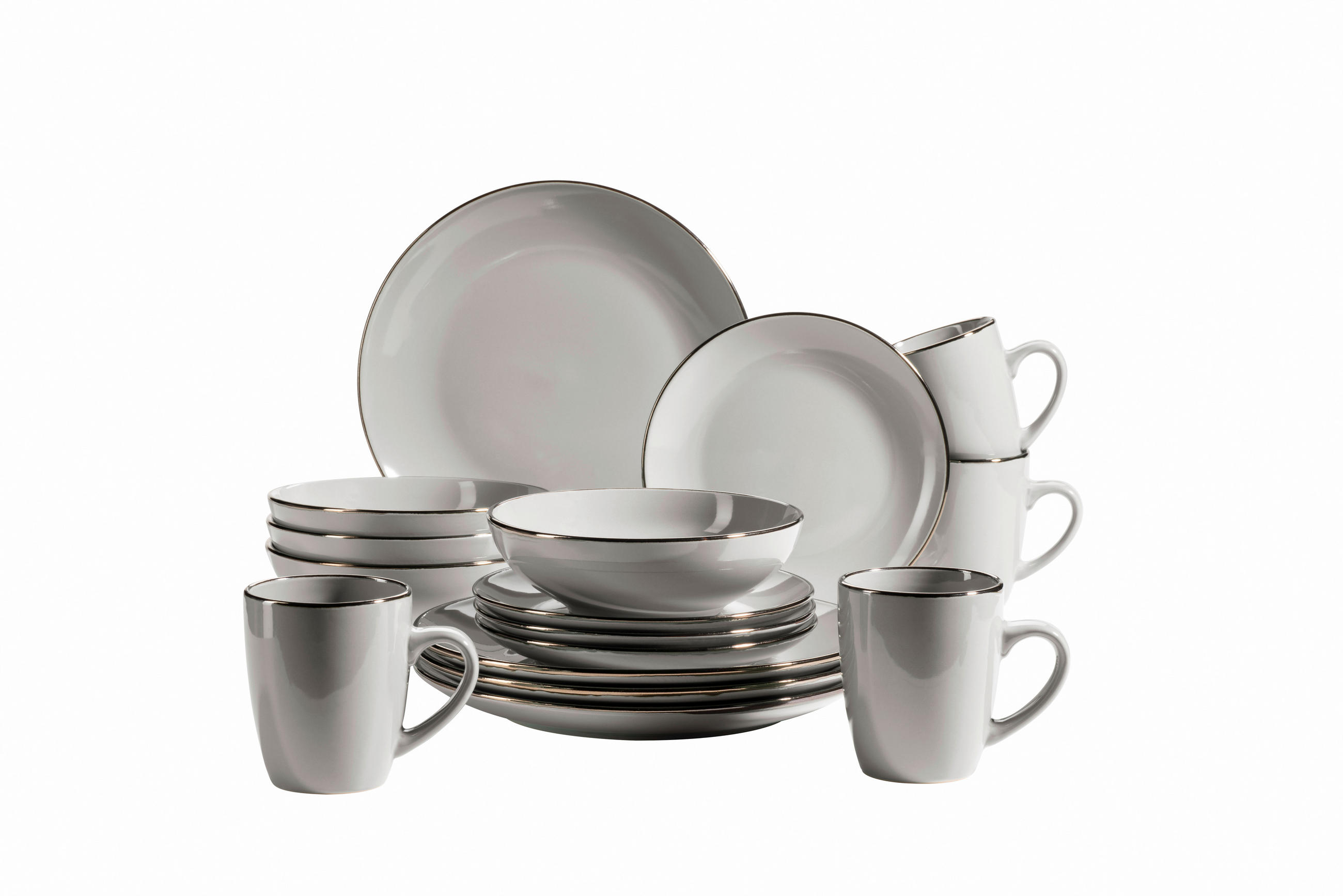KOMBISERVICE Metallic Rim 16-teilig  - Grau, Basics, Keramik (34/31,5/32cm) - Mäser