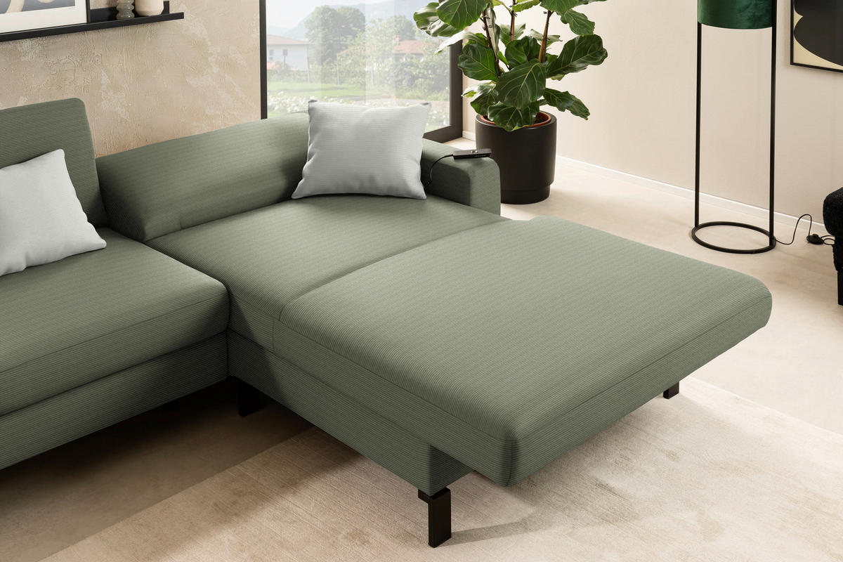ECKSOFA Cord Olivgrün  - Schwarz/Olivgrün, Design, Textil/Metall (298/185cm) - Pure Home Lifestyle