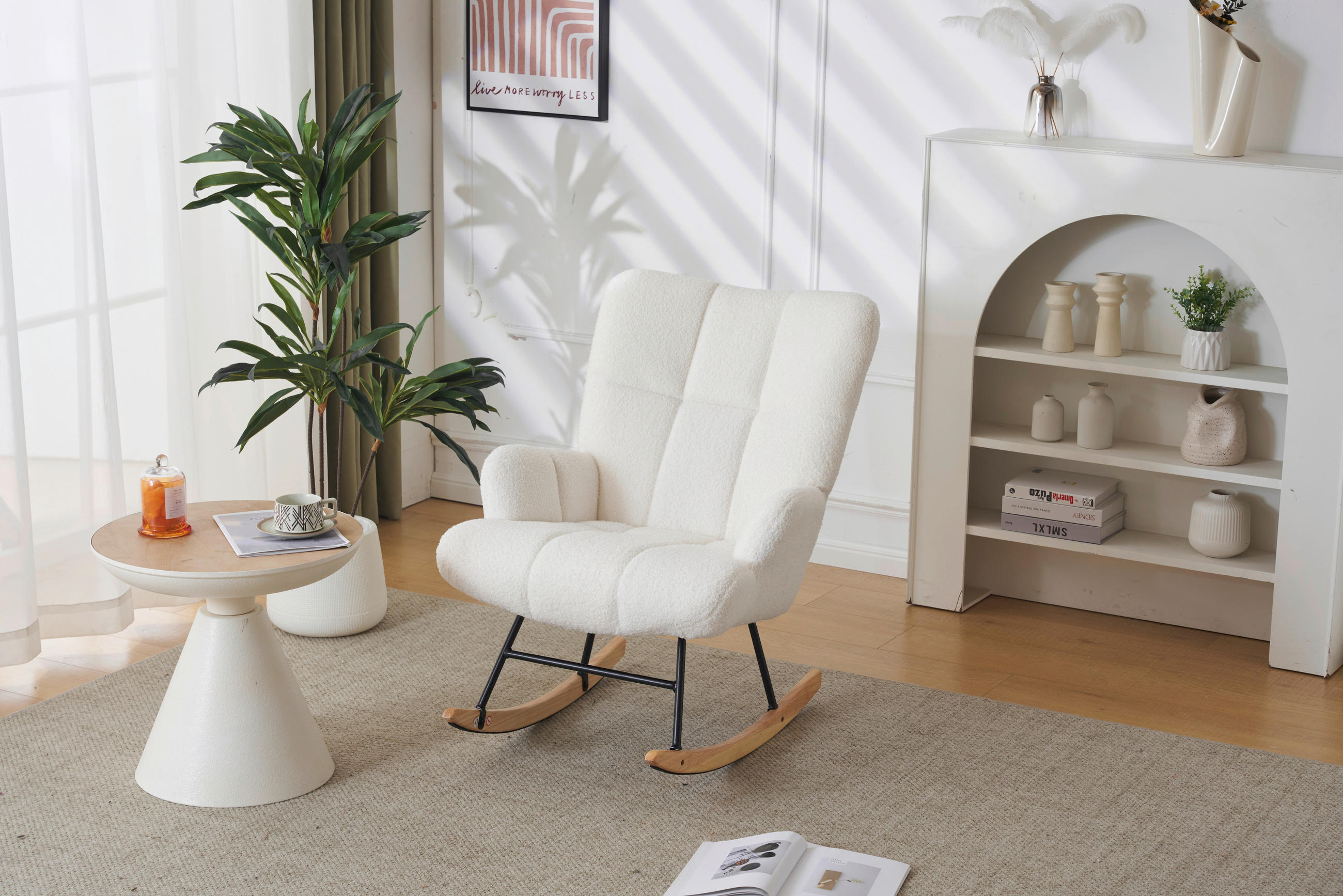 SCHAUKELSTUHL in Bouclé Beige  - Ecru/Beige, MODERN, Holz/Textil (67/85/85cm) - P & B