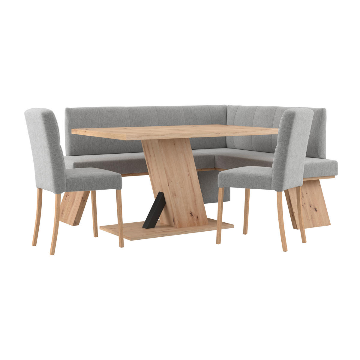 ECKBANK 160/140 cm Webstoff Hellgrau   - Eichefarben/Hellgrau, KONVENTIONELL, Textil (160/140cm)