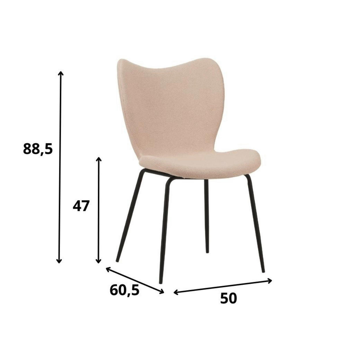 STUHL-SET 2 Stück  in Bouclé  - Beige/Schwarz, MODERN, Textil/Metall (50/88,5/42cm) - MID.YOU