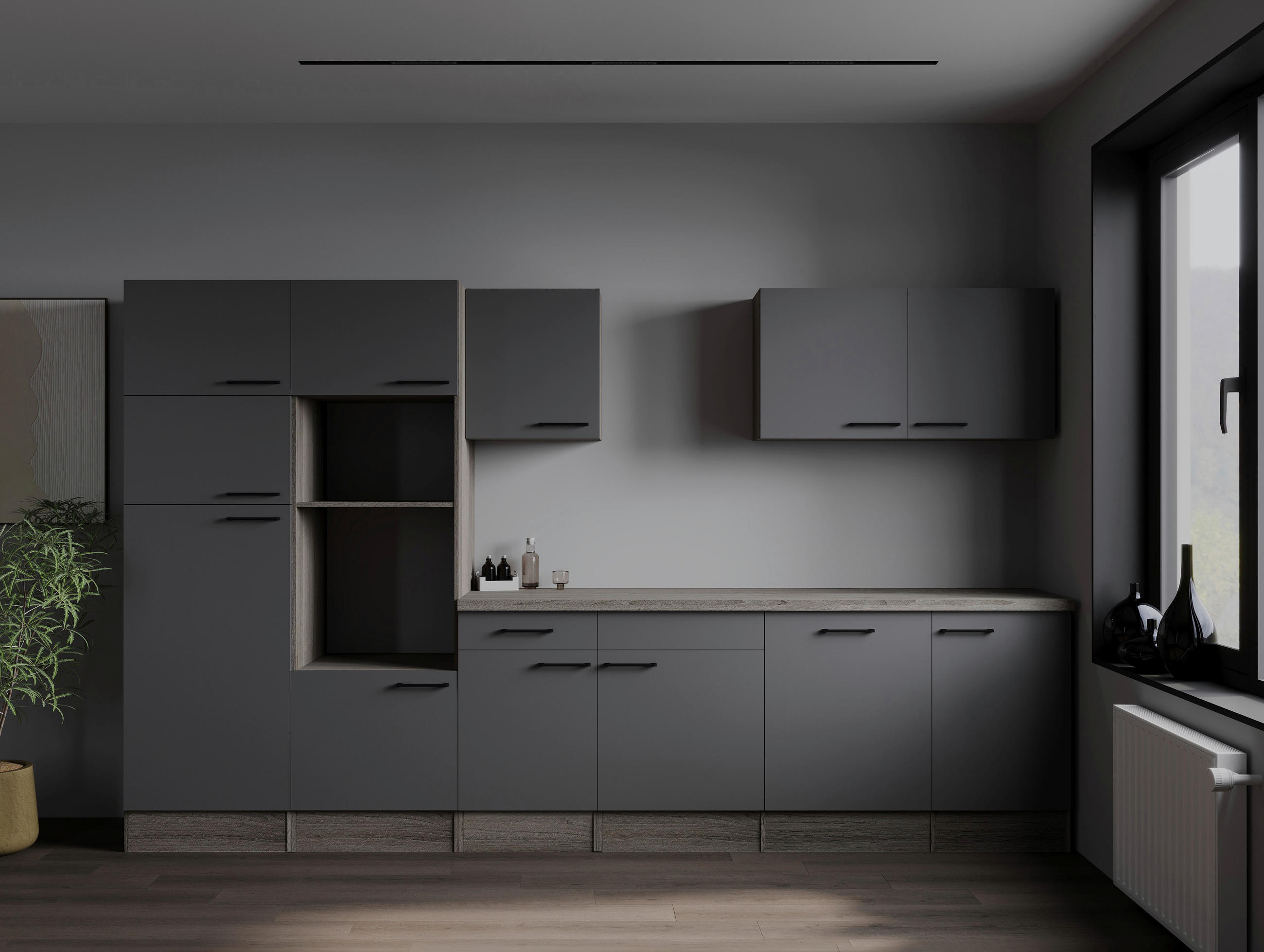 MODULKÖK UTAN VITVAROR 340 cm   i grå, ekfärgad  - svart/grå, Design, metall/trämaterial (340cm) - Respekta