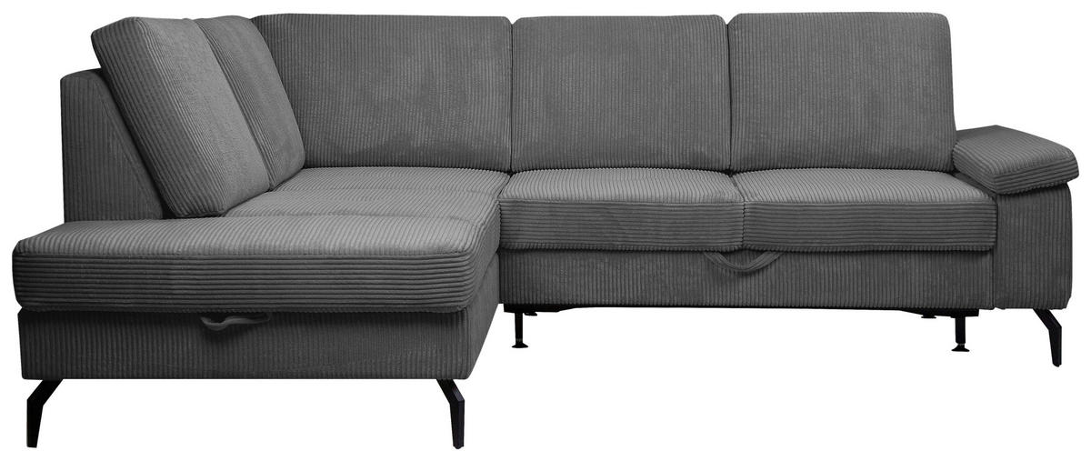 ECKSOFA Anthrazit Velours Bettkasten, Sitzvorzug  - Anthrazit/Schwarz, KONVENTIONELL, Textil/Metall (206/253cm) - Venda