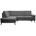 ECKSOFA Anthrazit Velours Bettkasten, Sitzvorzug  - Anthrazit/Schwarz, KONVENTIONELL, Textil/Metall (206/253cm) - Venda