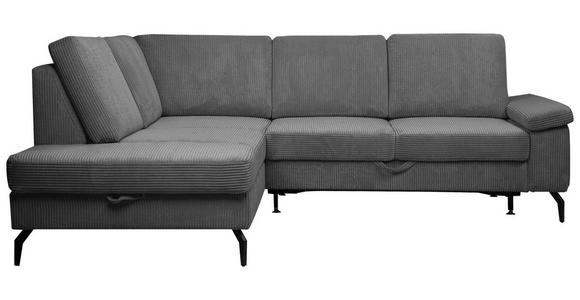ECKSOFA Anthrazit Velours Bettkasten, Sitzvorzug  - Anthrazit/Schwarz, KONVENTIONELL, Textil/Metall (206/253cm) - Venda