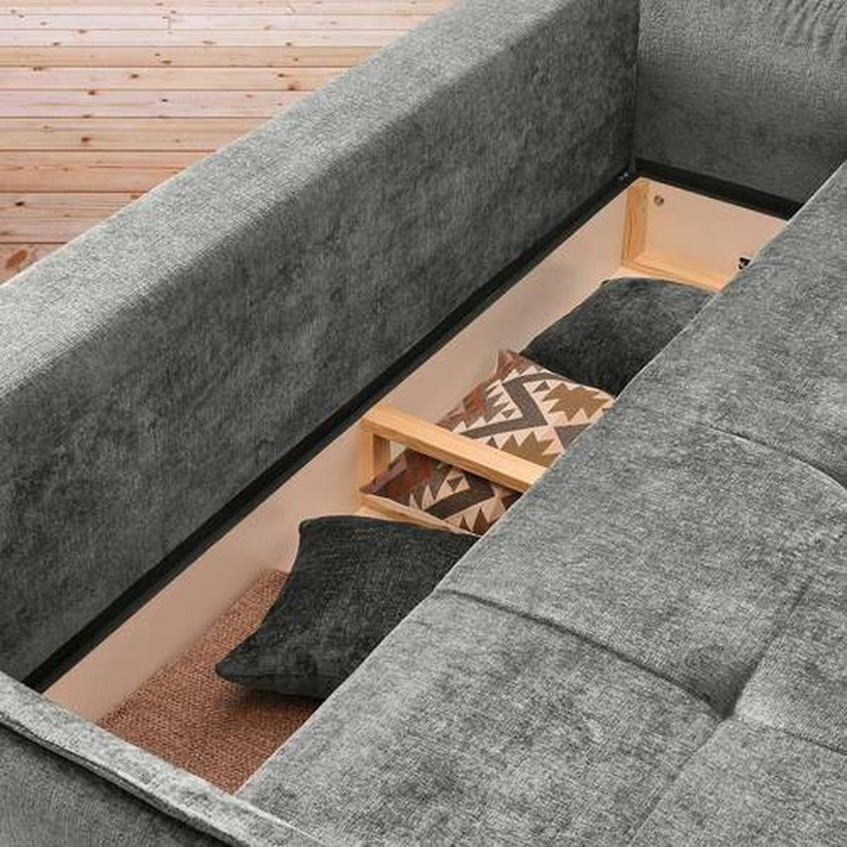 BOXSPRINGSOFA Chenille Greige  - Greige/Schwarz, MODERN, Kunststoff/Textil (235/95/108cm) - Hom`in