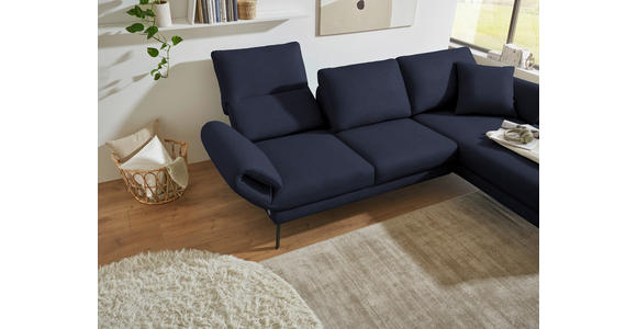 ECKSOFA  in Flachgewebe Blau Armteilverstellung, Relaxfunktion, Drehsitzfunktion  255-365/175-224 cm  - Blau/Schwarz, Design, Textil/Metall (255-365/175-224cm) - Dieter Knoll
