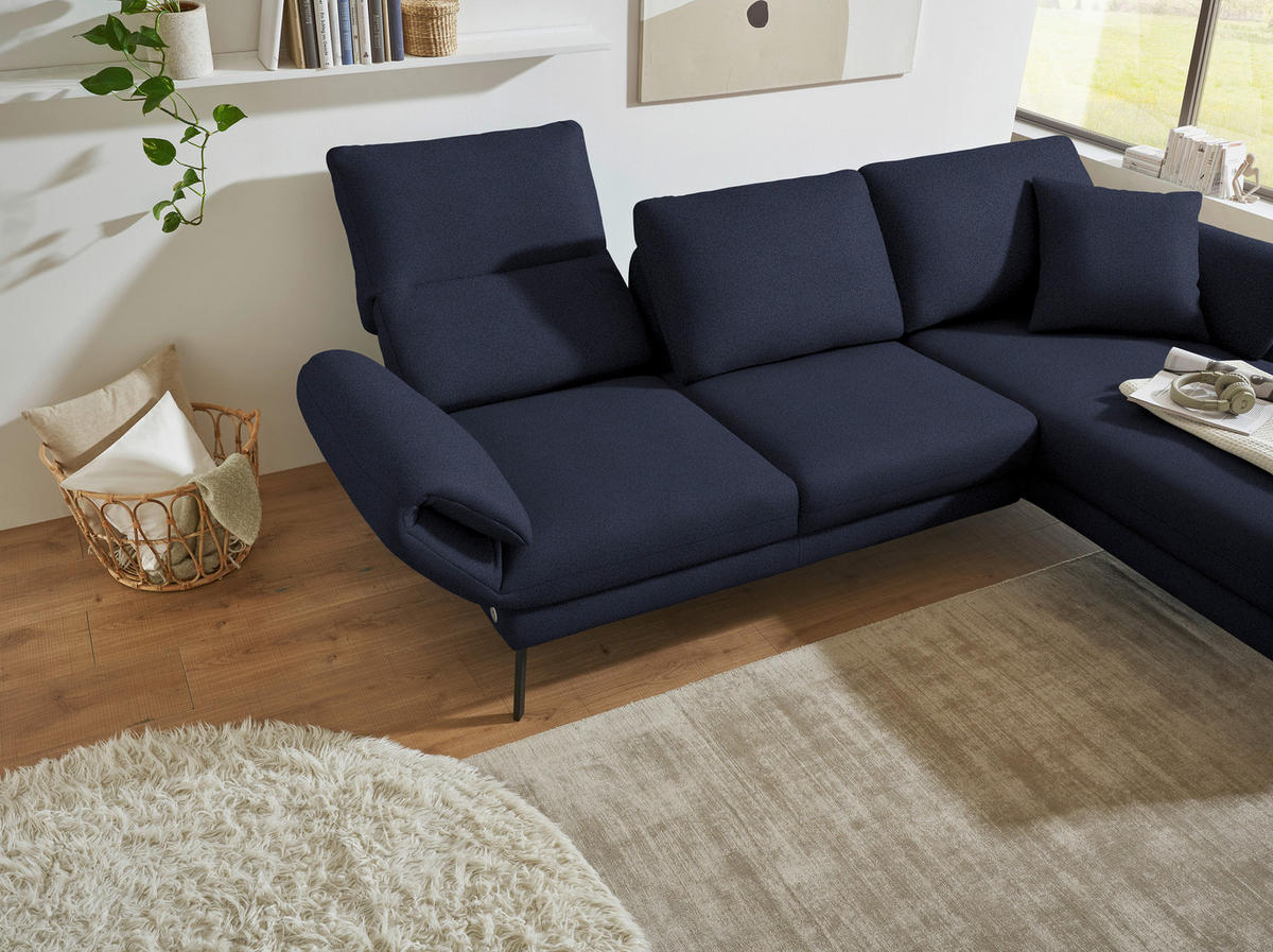 ECKSOFA  in Flachgewebe Blau  255-365/175-224 cm  - Blau/Schwarz, Design, Textil/Metall (255-365/175-224cm) - Dieter Knoll