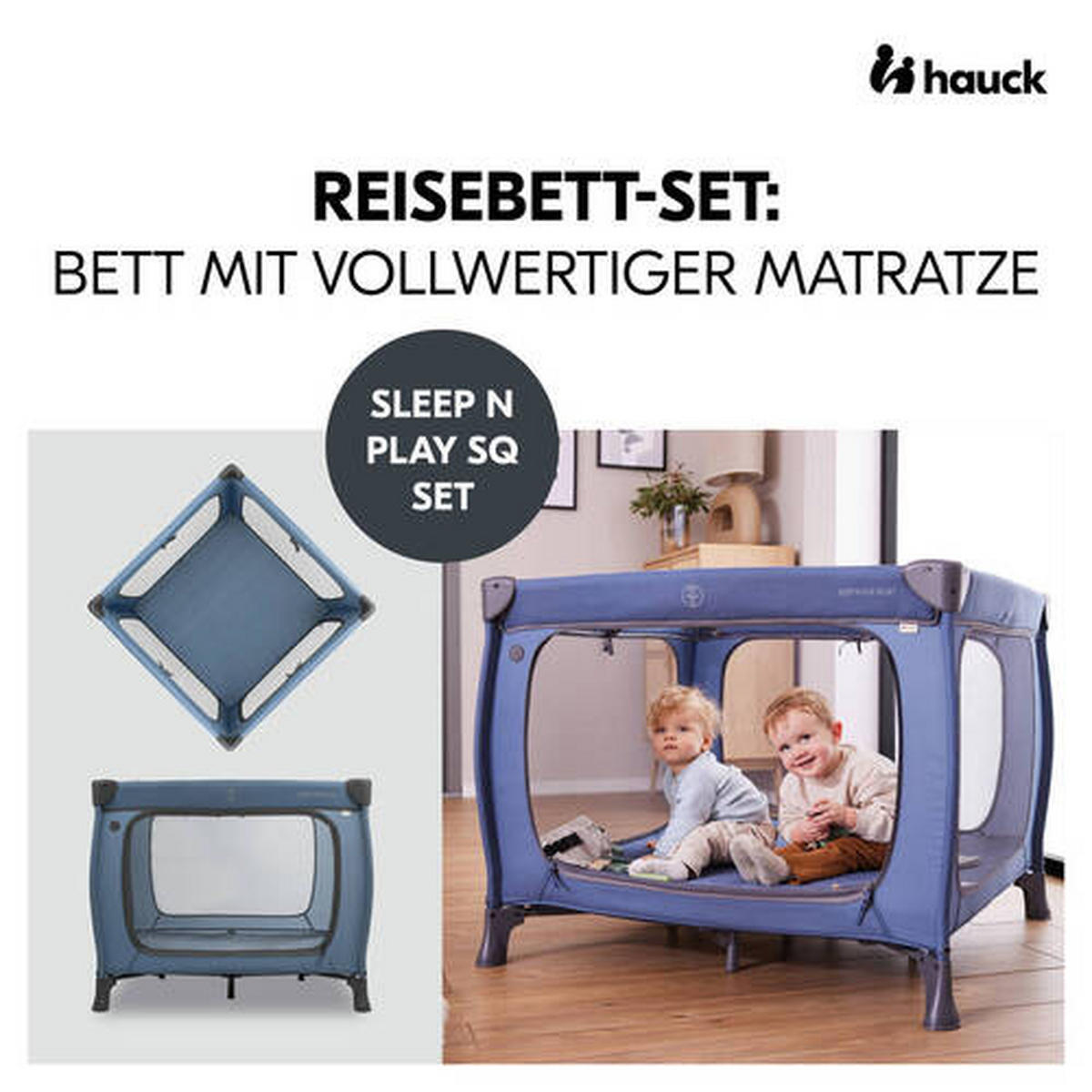 REISEBETT Sleep N Play SQ Set Blau  - Blau, Basics, Kunststoff/Textil (97/76/97cm) - Hauck