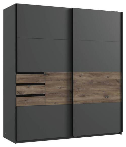SCHWEBETÜRENSCHRANK  in Graphitfarben, Eichefarben  - Eichefarben/Schwarz, KONVENTIONELL, Holzwerkstoff/Metall (180/198/65cm) - Modante
