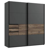 SCHWEBETÜRENSCHRANK in Graphitfarben, Eichefarben  - Eichefarben/Schwarz, Konventionell, Holzwerkstoff/Metall (180/198/65cm) - Modante