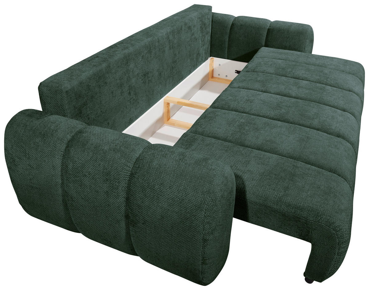 SCHLAFSOFA in Webstoff Dunkelgrün  - Dunkelgrün/Schwarz, Design, Kunststoff/Textil (256/76/112cm) - MID.YOU