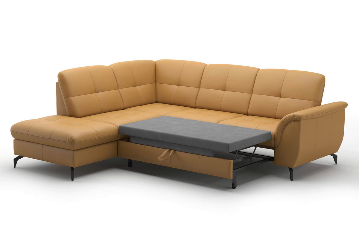 ECKSOFA in Vliesstoff Kombination Echtleder/Stoff Currygelb  212/244 cm  - Currygelb/Schwarz, MODERN, Leder/Textil (212/244cm) - Sit & More