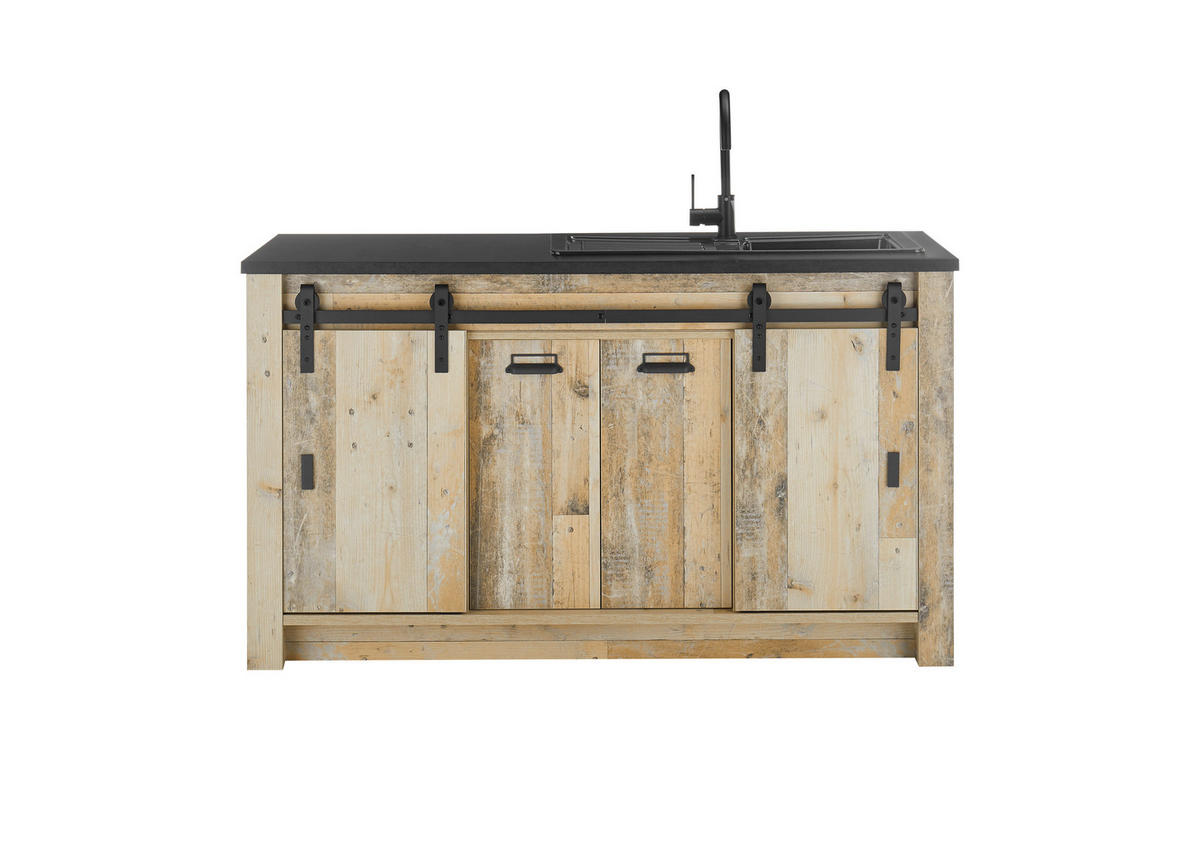 SPÜLENUNTERSCHRANK 161/93/64 cm  in Anthrazit, Naturfarben  - Anthrazit/Schwarz, Trend, Holzwerkstoff/Metall (161/93/64cm) - MID.YOU